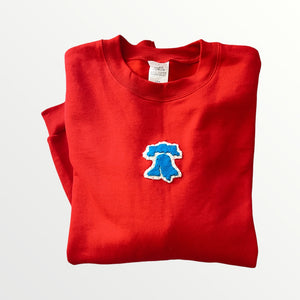 Red hand sewn felt Liberty Bell crewneck