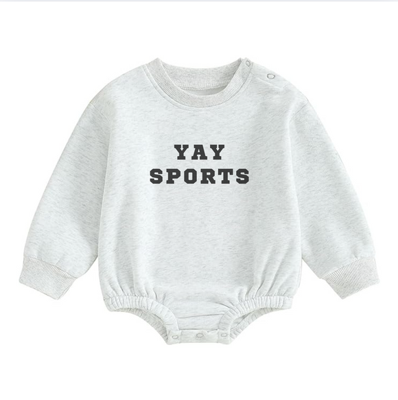 “YAY SPORTS” Bubble Romper Crewneck Onesie – Funny Baby Game Day Outfit