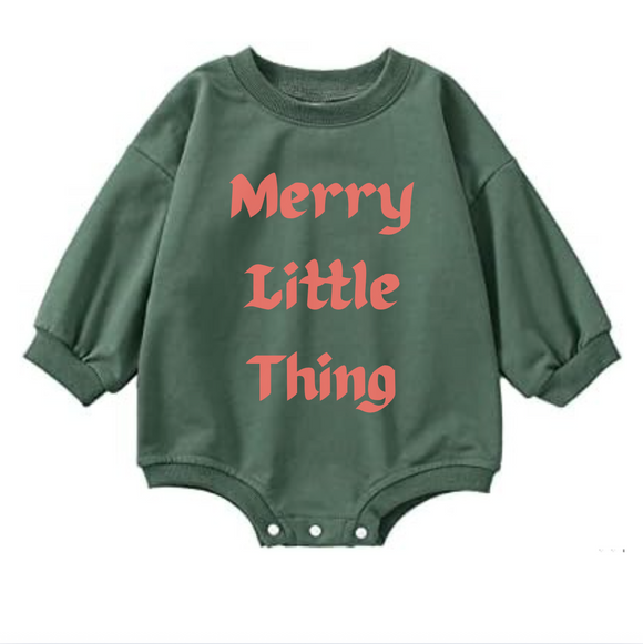 “Merry Little Thing” Holiday Bubble Romper – Cozy Christmas Baby Outfit