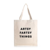 Canvas Tote Bag – "Artsy Fartsy Things" | Funny Artist Gift | Black Text Tote | Creative Person Gift | Aesthetic Art Supplies Bag