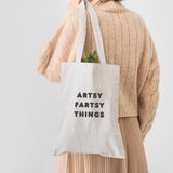 Canvas Tote Bag – "Artsy Fartsy Things" | Funny Artist Gift | Black Text Tote | Creative Person Gift | Aesthetic Art Supplies Bag